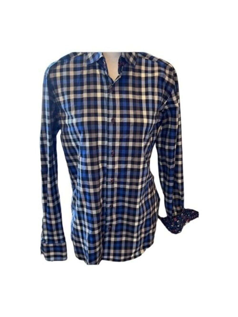 Sloane 044 Shirt Long Sleeve Plaid Medium 4 Sloane Size Blue Black Floral Cuffs